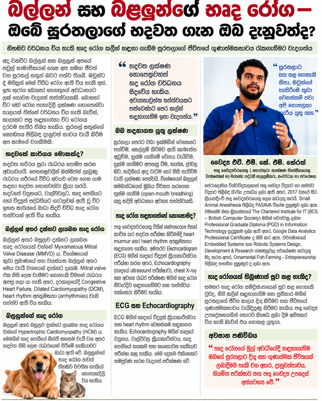 ඔබේ සුරතලාගේ හදවත සුරකිමු – හෘද රෝග කලින් හඳුනාගැනීමේ වැදගත්කම